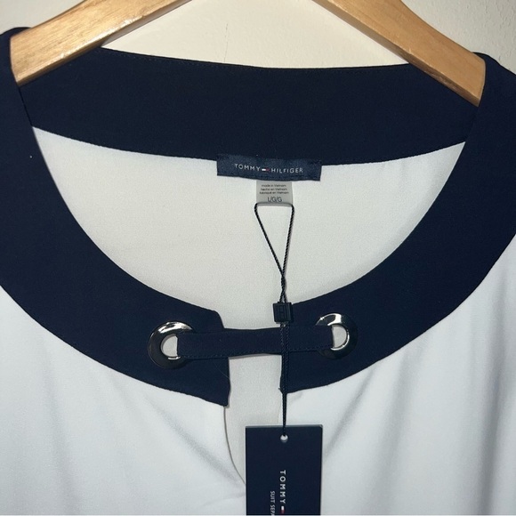 Tommy Hilfiger Black and White Sleeveless Summer Dress Shirt Size Large NWT - Picture 6 of 7